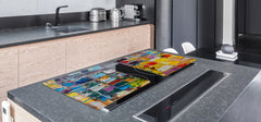 UNIQUE Tempered GLASS Kitchen Board – Impact & Scratch Resistant Cooktop cover – SINGLE: 80 x 52 cm; DOUBLE: 40 x 52 cm; DD45 Art Series : Abstract art background