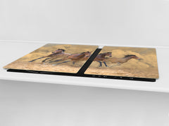BIG KITCHEN BOARD & Induction Cooktop Cover β Glass Pastry Board β SINGLE: 80 x 52 cm (31,5β x 20,47β); DOUBLE: 40 x 52 cm (15,75β x 20,47β); DD47 Animals Series : Galloping horses