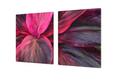 Gigantic Worktop saver and Pastry Board - Tempered GLASS Cutting Board - MEASURES: SINGLE: 80 x 52 cm; DOUBLE: 40 x 52 cm; DD44 Nature series : Fluorescent leaves