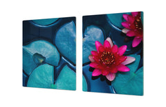 Gigantic Worktop saver and Pastry Board - Tempered GLASS Cutting Board - MEASURES: SINGLE: 80 x 52 cm; DOUBLE: 40 x 52 cm; DD44 Nature series : Pink lotus flower