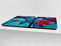 Gigantic Worktop saver and Pastry Board - Tempered GLASS Cutting Board - MEASURES: SINGLE: 80 x 52 cm; DOUBLE: 40 x 52 cm; DD44 Nature series : Pink lotus flower