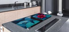 Gigantic Worktop saver and Pastry Board - Tempered GLASS Cutting Board - MEASURES: SINGLE: 80 x 52 cm; DOUBLE: 40 x 52 cm; DD44 Nature series : Pink lotus flower