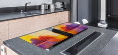 UNIQUE Tempered GLASS Kitchen Board – Impact & Scratch Resistant Cooktop cover – SINGLE: 80 x 52 cm; DOUBLE: 40 x 52 cm; DD45 Art Series : Colourful trees 2