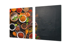 GIGANTIC CUTTING BOARD and Cooktop Cover - Glass Kitchen Board;SINGLE: 80 x 52 cm (31,5” x 20,47”); DOUBLE: 40 x 52 cm (15,75” x 20,47”); DD48 Herbs and spices Series : Colourful spices