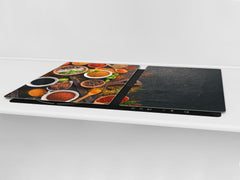 GIGANTIC CUTTING BOARD and Cooktop Cover - Glass Kitchen Board;SINGLE: 80 x 52 cm (31,5” x 20,47”); DOUBLE: 40 x 52 cm (15,75” x 20,47”); DD48 Herbs and spices Series : Colourful spices