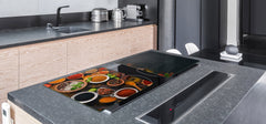 GIGANTIC CUTTING BOARD and Cooktop Cover - Glass Kitchen Board;SINGLE: 80 x 52 cm (31,5” x 20,47”); DOUBLE: 40 x 52 cm (15,75” x 20,47”); DD48 Herbs and spices Series : Colourful spices
