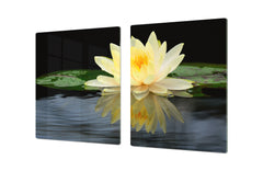 Gigantic Worktop saver and Pastry Board - Tempered GLASS Cutting Board - MEASURES: SINGLE: 80 x 52 cm; DOUBLE: 40 x 52 cm; DD44 Nature series : Beautiful water lilly flower 2