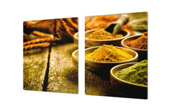 GIGANTIC CUTTING BOARD and Cooktop Cover - Glass Kitchen Board;SINGLE: 80 x 52 cm (31,5” x 20,47”); DOUBLE: 40 x 52 cm (15,75” x 20,47”); DD48 Herbs and spices Series : Curry powder