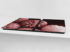 Gigantic Worktop saver and Pastry Board - Tempered GLASS Cutting Board - MEASURES: SINGLE: 80 x 52 cm; DOUBLE: 40 x 52 cm; DD44 Nature series : Pink flower frame