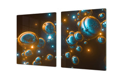 HUGE TEMPERED GLASS COOKTOP COVER – Glass Cutting Board and Worktop Saver – SINGLE: 80 x 52 cm (31,5” x 20,47”); DOUBLE: 40 x 52 cm (15,75” x 20,47”); DD46 Textures Series : Holographic bubbles 2