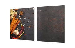 GIGANTIC CUTTING BOARD and Cooktop Cover - Glass Kitchen Board;SINGLE: 80 x 52 cm (31,5” x 20,47”); DOUBLE: 40 x 52 cm (15,75” x 20,47”); DD48 Herbs and spices Series : Cinnamon sticks