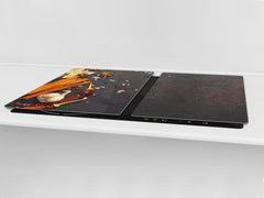 GIGANTIC CUTTING BOARD and Cooktop Cover - Glass Kitchen Board;SINGLE: 80 x 52 cm (31,5” x 20,47”); DOUBLE: 40 x 52 cm (15,75” x 20,47”); DD48 Herbs and spices Series : Cinnamon sticks