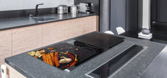 GIGANTIC CUTTING BOARD and Cooktop Cover - Glass Kitchen Board;SINGLE: 80 x 52 cm (31,5” x 20,47”); DOUBLE: 40 x 52 cm (15,75” x 20,47”); DD48 Herbs and spices Series : Cinnamon sticks