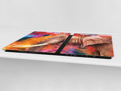 BIG KITCHEN BOARD & Induction Cooktop Cover – Glass Pastry Board – SINGLE: 80 x 52 cm (31,5” x 20,47”); DOUBLE: 40 x 52 cm (15,75” x 20,47”); DD47 Animals Series : Colourful elephant