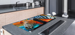 BIG KITCHEN BOARD & Induction Cooktop Cover – Glass Pastry Board – SINGLE: 80 x 52 cm (31,5” x 20,47”); DOUBLE: 40 x 52 cm (15,75” x 20,47”); DD47 Animals Series : Colourful zebra
