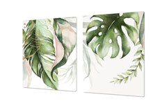 Gigantic Worktop saver and Pastry Board - Tempered GLASS Cutting Board - MEASURES: SINGLE: 80 x 52 cm; DOUBLE: 40 x 52 cm; DD44 Nature series : Tropical watercolour