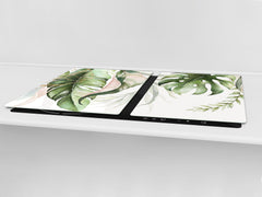 Gigantic Worktop saver and Pastry Board - Tempered GLASS Cutting Board - MEASURES: SINGLE: 80 x 52 cm; DOUBLE: 40 x 52 cm; DD44 Nature series : Tropical watercolour