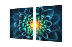 Gigantic Worktop saver and Pastry Board - Tempered GLASS Cutting Board - MEASURES: SINGLE: 80 x 52 cm; DOUBLE: 40 x 52 cm; DD44 Nature series : Blue-green flower