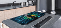 Gigantic Worktop saver and Pastry Board - Tempered GLASS Cutting Board - MEASURES: SINGLE: 80 x 52 cm; DOUBLE: 40 x 52 cm; DD44 Nature series : Blue-green flower
