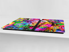 BIG KITCHEN BOARD & Induction Cooktop Cover – Glass Pastry Board – SINGLE: 80 x 52 cm (31,5” x 20,47”); DOUBLE: 40 x 52 cm (15,75” x 20,47”); DD47 Animals Series : Colourful lion