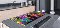 BIG KITCHEN BOARD & Induction Cooktop Cover – Glass Pastry Board – SINGLE: 80 x 52 cm (31,5” x 20,47”); DOUBLE: 40 x 52 cm (15,75” x 20,47”); DD47 Animals Series : Colourful lion