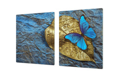 BIG KITCHEN BOARD & Induction Cooktop Cover – Glass Pastry Board – SINGLE: 80 x 52 cm (31,5” x 20,47”); DOUBLE: 40 x 52 cm (15,75” x 20,47”); DD47 Animals Series : Tropical butterfly 1