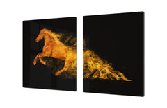 BIG KITCHEN BOARD & Induction Cooktop Cover – Glass Pastry Board – SINGLE: 80 x 52 cm (31,5” x 20,47”); DOUBLE: 40 x 52 cm (15,75” x 20,47”); DD47 Animals Series : Wild horse
