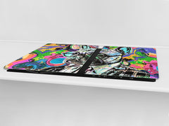 BIG KITCHEN BOARD & Induction Cooktop Cover – Glass Pastry Board – SINGLE: 80 x 52 cm (31,5” x 20,47”); DOUBLE: 40 x 52 cm (15,75” x 20,47”); DD47 Animals Series : Colourful bulldog
