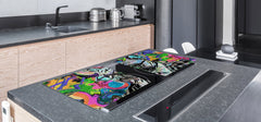 BIG KITCHEN BOARD & Induction Cooktop Cover – Glass Pastry Board – SINGLE: 80 x 52 cm (31,5” x 20,47”); DOUBLE: 40 x 52 cm (15,75” x 20,47”); DD47 Animals Series : Colourful bulldog