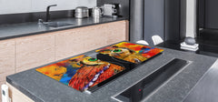 BIG KITCHEN BOARD & Induction Cooktop Cover – Glass Pastry Board – SINGLE: 80 x 52 cm (31,5” x 20,47”); DOUBLE: 40 x 52 cm (15,75” x 20,47”); DD47 Animals Series : Colourful owl