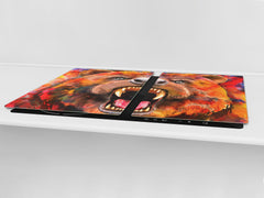 BIG KITCHEN BOARD & Induction Cooktop Cover – Glass Pastry Board – SINGLE: 80 x 52 cm (31,5” x 20,47”); DOUBLE: 40 x 52 cm (15,75” x 20,47”); DD47 Animals Series : Colourful bear