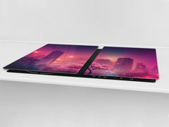 ENORMOUS Tempered GLASS Chopping Board - Induction Cooktop Cover – SINGLE: 80 x 52 cm; DOUBLE: 40 x 52 cm; DD52a : Urban Cherry Tree