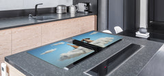 ENORMOUS Tempered GLASS Chopping Board - Induction Cooktop Cover – SINGLE: 80 x 52 cm; DOUBLE: 40 x 52 cm; DD51 : Cloud of Friendship