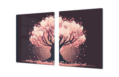 ENORMOUS Tempered GLASS Chopping Board - Induction Cooktop Cover – SINGLE: 80 x 52 cm; DOUBLE: 40 x 52 cm; DD52a : Japanese Sakura Tree