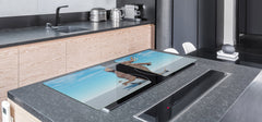 ENORMOUS Tempered GLASS Chopping Board - Induction Cooktop Cover – SINGLE: 80 x 52 cm; DOUBLE: 40 x 52 cm; DD51 : Surreal skateboarding