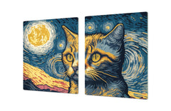 ENORMOUS Tempered GLASS Chopping Board - Induction Cooktop Cover – SINGLE: 80 x 52 cm; DOUBLE: 40 x 52 cm; DD51 : Van Gogh's Cat