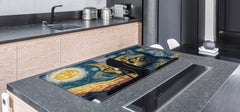 ENORMOUS Tempered GLASS Chopping Board - Induction Cooktop Cover – SINGLE: 80 x 52 cm; DOUBLE: 40 x 52 cm; DD51 : Van Gogh's Cat