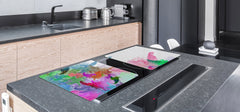 HUGE TEMPERED GLASS COOKTOP COVER – Glass Cutting Board and Worktop Saver – SINGLE: 80 x 52 cm (31,5” x 20,47”); DOUBLE: 40 x 52 cm (15,75” x 20,47”); DD46 Textures Series : Colourful background