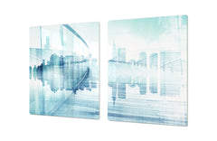 ENORMOUS Tempered GLASS Chopping Board - Induction Cooktop Cover – SINGLE: 80 x 52 cm; DOUBLE: 40 x 52 cm; DD49 Miscellaneous series : Abstract cityscape 1