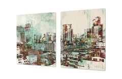 ENORMOUS Tempered GLASS Chopping Board - Induction Cooktop Cover – SINGLE: 80 x 52 cm; DOUBLE: 40 x 52 cm; DD49 Miscellaneous series : Abstract cityscape 2