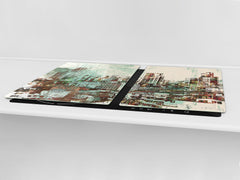 ENORMOUS Tempered GLASS Chopping Board - Induction Cooktop Cover – SINGLE: 80 x 52 cm; DOUBLE: 40 x 52 cm; DD49 Miscellaneous series : Abstract cityscape 2