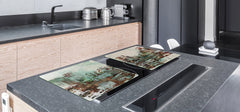 ENORMOUS Tempered GLASS Chopping Board - Induction Cooktop Cover – SINGLE: 80 x 52 cm; DOUBLE: 40 x 52 cm; DD49 Miscellaneous series : Abstract cityscape 2