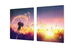 Gigantic Worktop saver and Pastry Board - Tempered GLASS Cutting Board - MEASURES: SINGLE: 80 x 52 cm; DOUBLE: 40 x 52 cm; DD44 Nature series : Sunset dandelion