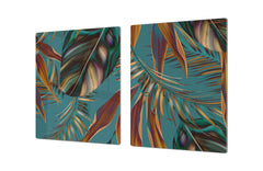 HUGE TEMPERED GLASS COOKTOP COVER – Glass Cutting Board and Worktop Saver – SINGLE: 80 x 52 cm (31,5” x 20,47”); DOUBLE: 40 x 52 cm (15,75” x 20,47”); DD46 Textures Series : Tropical wallpaper 1