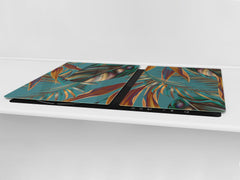 HUGE TEMPERED GLASS COOKTOP COVER – Glass Cutting Board and Worktop Saver – SINGLE: 80 x 52 cm (31,5” x 20,47”); DOUBLE: 40 x 52 cm (15,75” x 20,47”); DD46 Textures Series : Tropical wallpaper 1