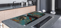 HUGE TEMPERED GLASS COOKTOP COVER – Glass Cutting Board and Worktop Saver – SINGLE: 80 x 52 cm (31,5” x 20,47”); DOUBLE: 40 x 52 cm (15,75” x 20,47”); DD46 Textures Series : Tropical wallpaper 1