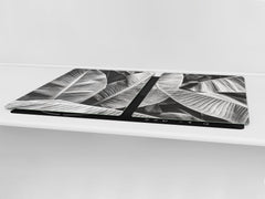 Gigantic Worktop saver and Pastry Board - Tempered GLASS Cutting Board - MEASURES: SINGLE: 80 x 52 cm; DOUBLE: 40 x 52 cm; DD44 Nature series : Black and white banana leaves