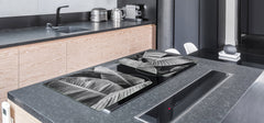 Gigantic Worktop saver and Pastry Board - Tempered GLASS Cutting Board - MEASURES: SINGLE: 80 x 52 cm; DOUBLE: 40 x 52 cm; DD44 Nature series : Black and white banana leaves