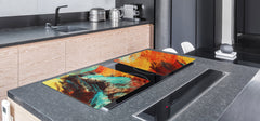 HUGE TEMPERED GLASS COOKTOP COVER – Glass Cutting Board and Worktop Saver – SINGLE: 80 x 52 cm (31,5” x 20,47”); DOUBLE: 40 x 52 cm (15,75” x 20,47”); DD46 Textures Series : Modern futuristic pattern