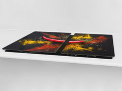 GIGANTIC CUTTING BOARD and Cooktop Cover - Glass Kitchen Board;SINGLE: 80 x 52 cm (31,5” x 20,47”); DOUBLE: 40 x 52 cm (15,75” x 20,47”); DD48 Herbs and spices Series : Chilli pepper